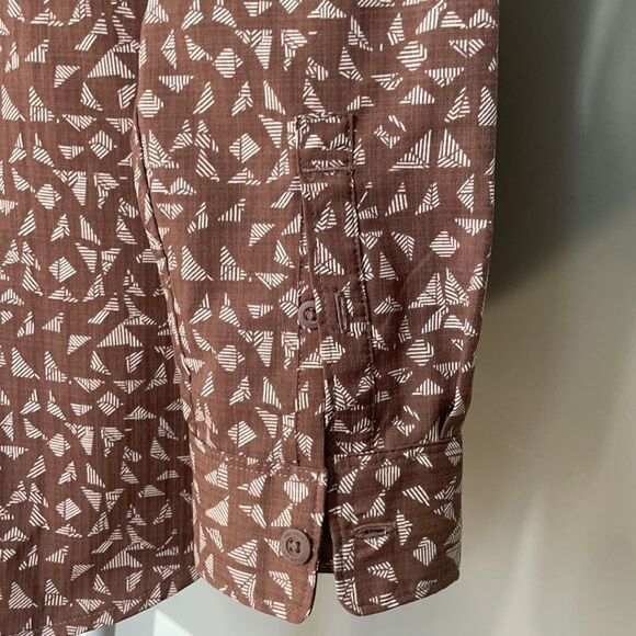 REI Long Sleeve Button Down Brown Shirt With Geometric Pattern. Size Large. - Picture 8 of 12